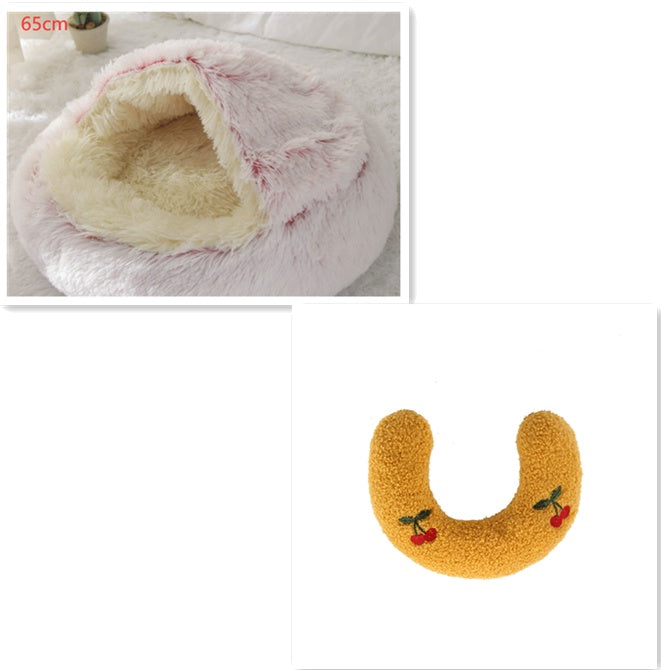 2 In 1 Dog And Cat Bed Pet Winter Bed Round Plush Warm Bed House Soft Long Plush Pets Bed Pet Products - Hiccupzz