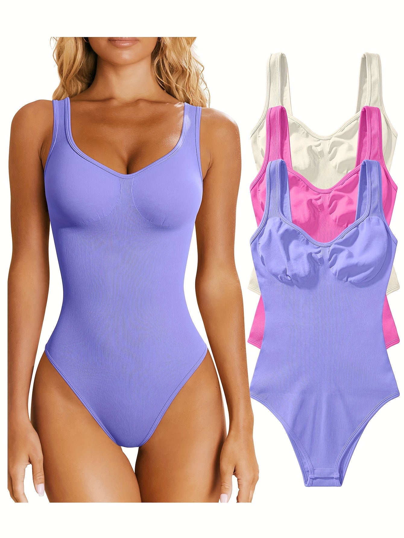 OQQ Women's 3 Piece Bodysuits Sexy Ribbed Sleeveless Shapewear Tank Tops Bodysuits - Hiccupzz