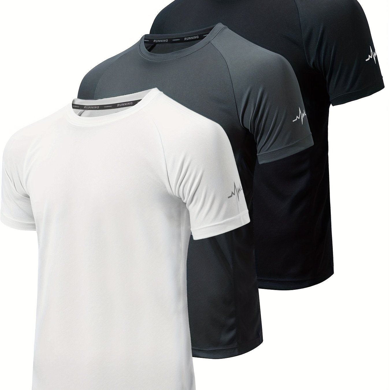 3-Pack Men's Athletic Short Sleeve Crew Neck Shirts - Moisture-Wicking Undershirts with Electrocardiography Print - Hiccupzz