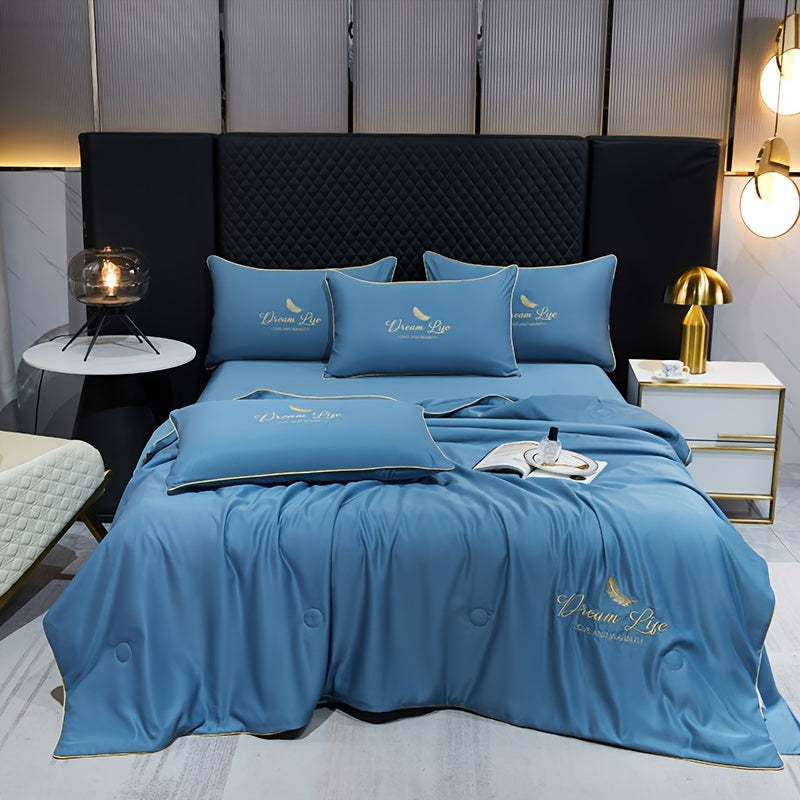 Contemporary Ice Silk Summer Quilt, Premium Cool Touch Washable Comforter, Polyester Fiber Filling, Plain Weave, Machine Washable - Hiccupzz