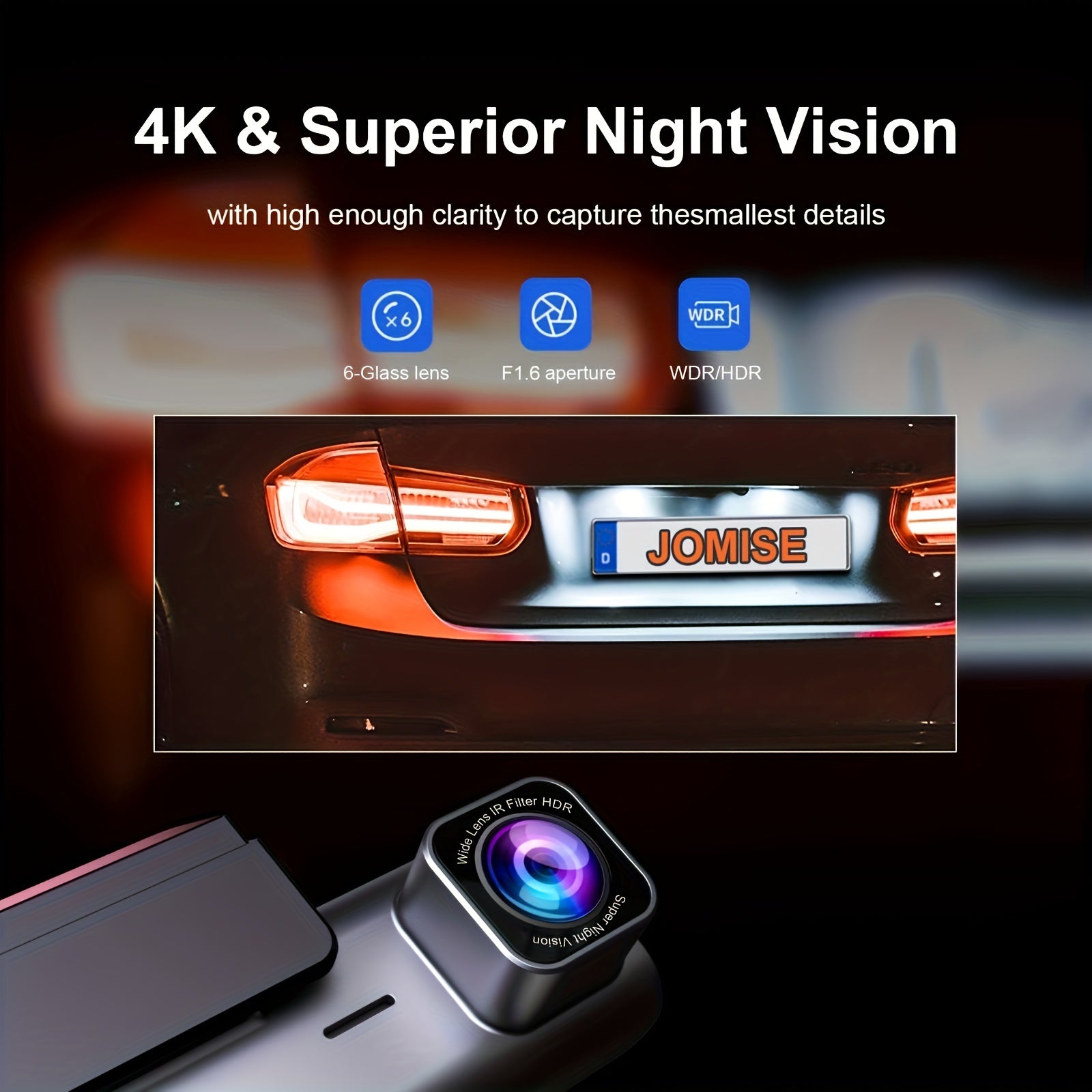 Smart 4K UHD Dual Dash Cam For Cars Touch Screen & APP Control, Front 4K+Rear 1080P, 170° Wide Angle, Super Night Vision, Built-in Wi-Fi GPS, WDR/HDR - Hiccupzz
