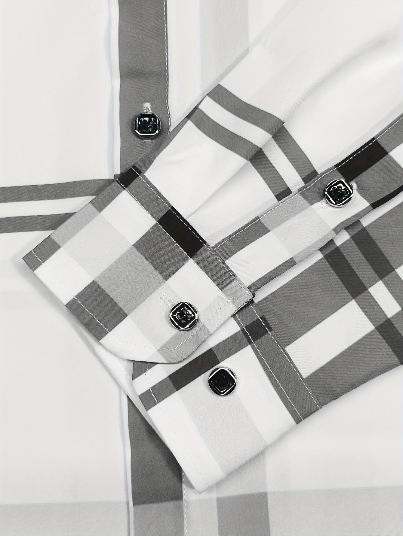 Slim Fit Plaid Button-Down Shirt with Hexagon Buttons and Silver Edging, Men's Preppy Casual Style - Hiccupzz