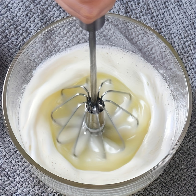 Semi-Automatic Stainless Steel Whisk Set: Manual Hand Push Egg Beater and Non-Electric Rotary Whisk (10/12/14 Inch) for Mixing and Frothing - Hiccupzz