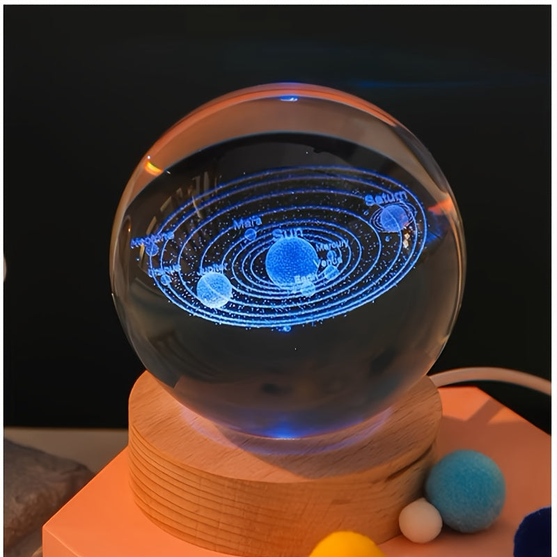 3D Luminous Crystal Ball with LED Base – Amethyst Universe & Galaxy Designs, Ideal for Gifts and Decorations - Hiccupzz