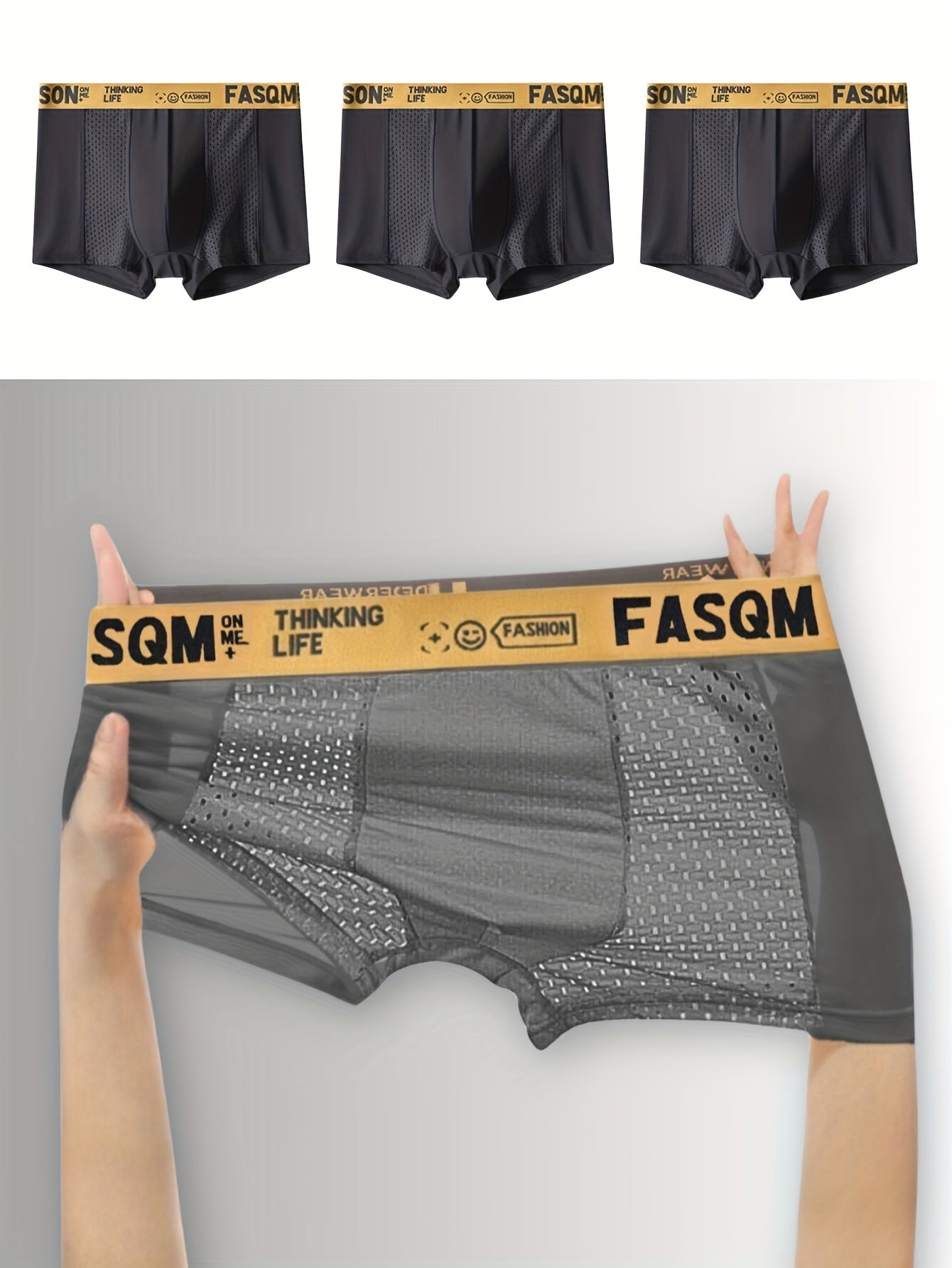 3-Pack Men's Ice Silk Breathable Mesh Boxer Briefs - Soft & Stretchy Comfy Underwear - Hiccupzz
