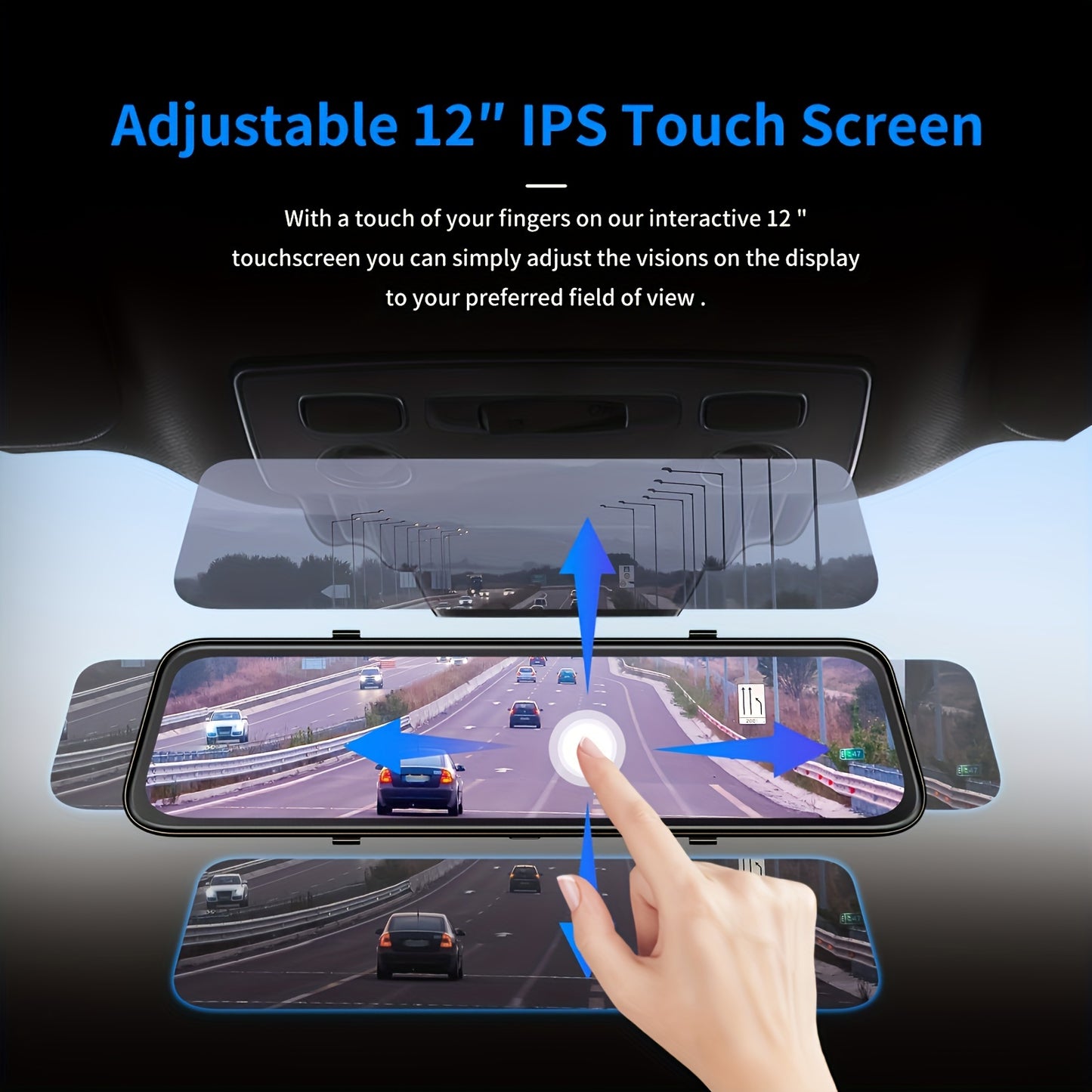 4K Mirror Dash Cam 12", Rearview Mirror Camera For Car & Trucks, 2160P Full HD, Waterproof Backup WDR Camera, Night Vision, Parking Assistance - Hiccupzz