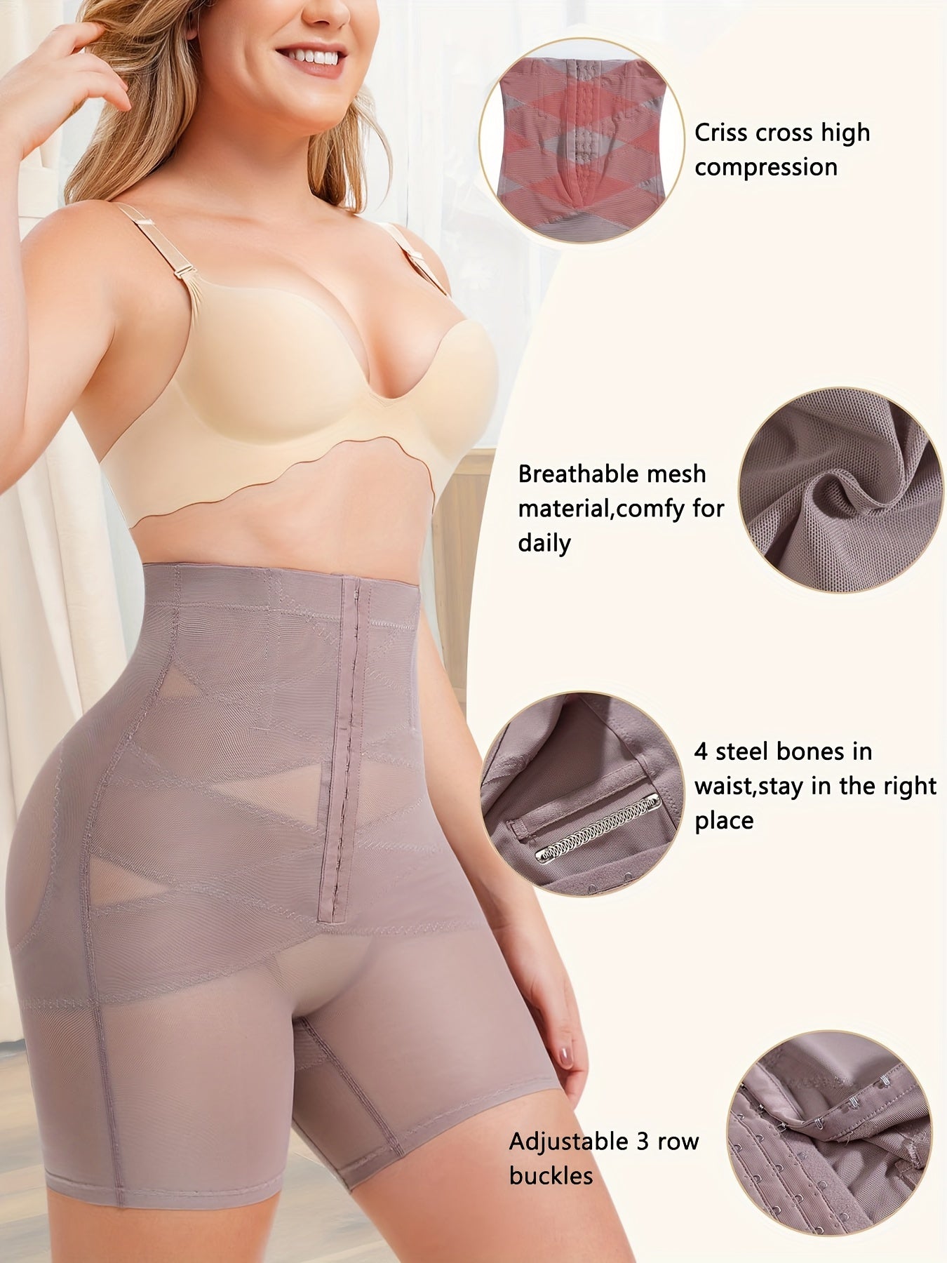 Women's High-Waist Shapewear Tummy Control Body Shaper Shorts, Butt Lifter Panties, Adjustable Waist Trainer, Breathable Fabric, With 4 Steel Bones - Hiccupzz