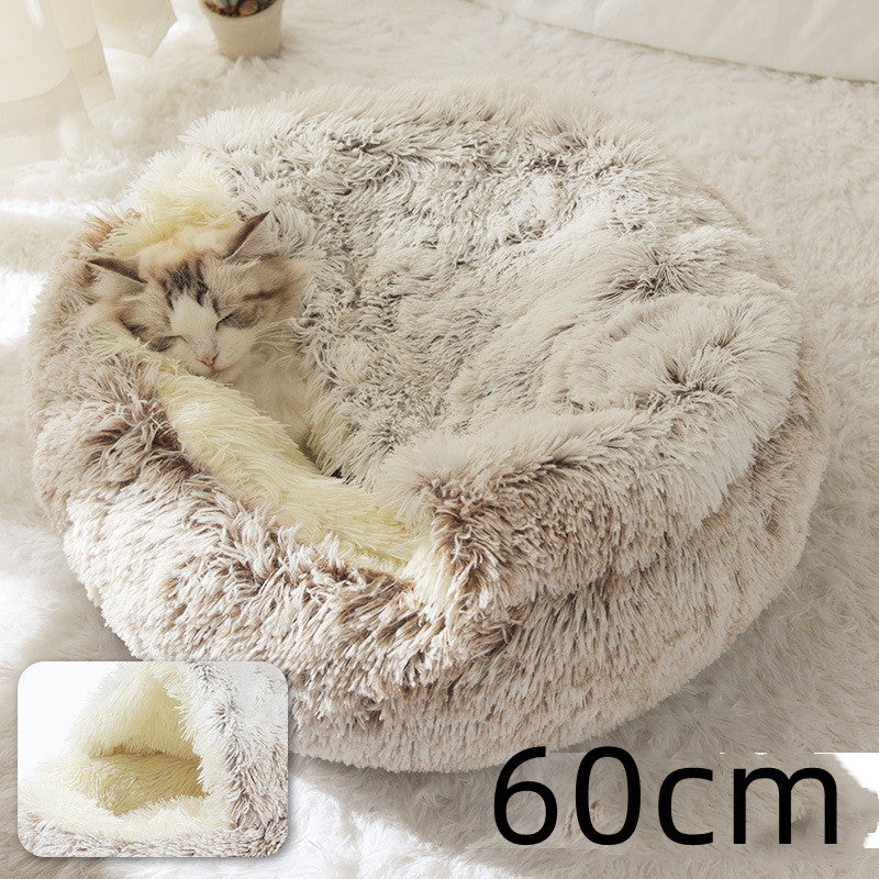 2 In 1 Dog And Cat Bed Pet Winter Bed Round Plush Warm Bed House Soft Long Plush Pets Bed Pet Products - Hiccupzz