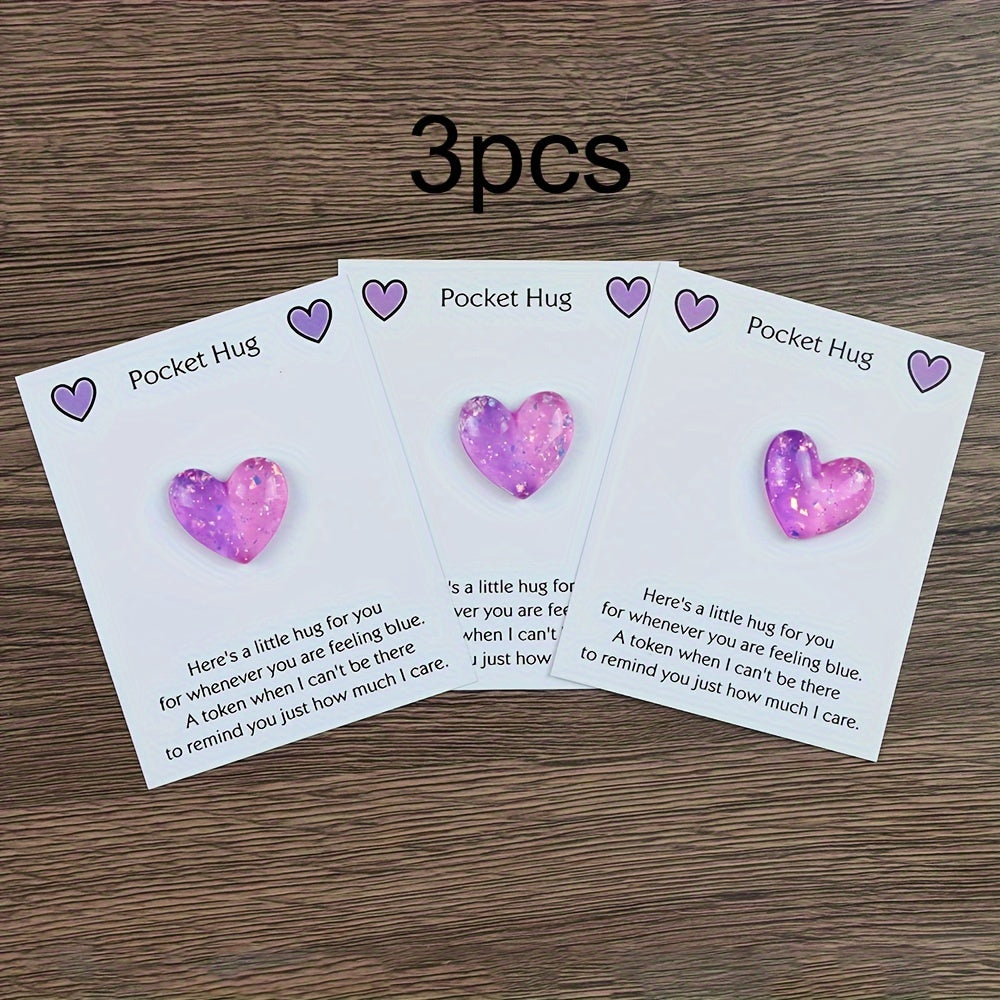 Heart-Shaped Resin Pocket Hug with Encouragement Card: Thoughtful Keepsake Gift for Family and Friends (Available in 1pc or 3pcs) - Hiccupzz