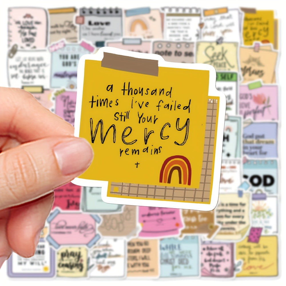 50pcs Bible Verse Sticky Notes – Waterproof PVC Self-Adhesive Christian Decals for Laptop, Notebook, Skateboard, and Luggage, Matte Finish, Irregular Shape, Single Use - Hiccupzz