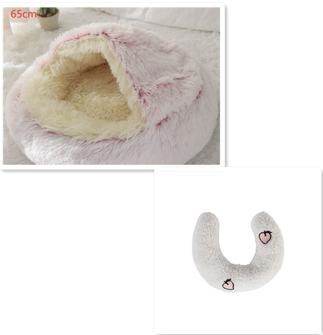 2 In 1 Dog And Cat Bed Pet Winter Bed Round Plush Warm Bed House Soft Long Plush Pets Bed Pet Products - Hiccupzz