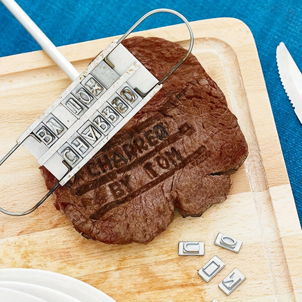 Customizable BBQ Branding Iron with 55 Letters - Durable Wooden Handle, Easy to Clean - Perfect for Steaks, Burgers & Grill Accessories
