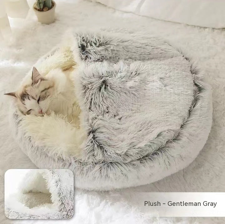 2 In 1 Dog And Cat Bed Pet Winter Bed Round Plush Warm Bed House Soft Long Plush Pets Bed Pet Products - Hiccupzz