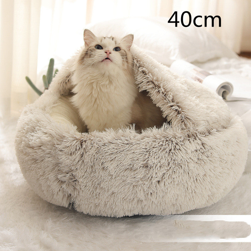 2 In 1 Dog And Cat Bed Pet Winter Bed Round Plush Warm Bed House Soft Long Plush Pets Bed Pet Products - Hiccupzz