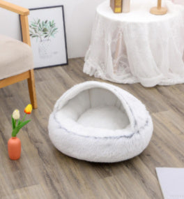 2 In 1 Dog And Cat Bed Pet Winter Bed Round Plush Warm Bed House Soft Long Plush Pets Bed Pet Products - Hiccupzz