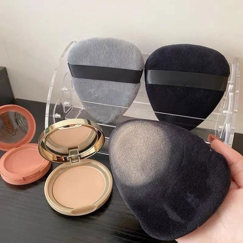1/2/5 Pcs Large Grey Black Tongue Water Drop Powder Puff Setting Loose Powder Flocking Soft Cosmetic Triangle Pointed Makeup Tool - Hiccupzz
