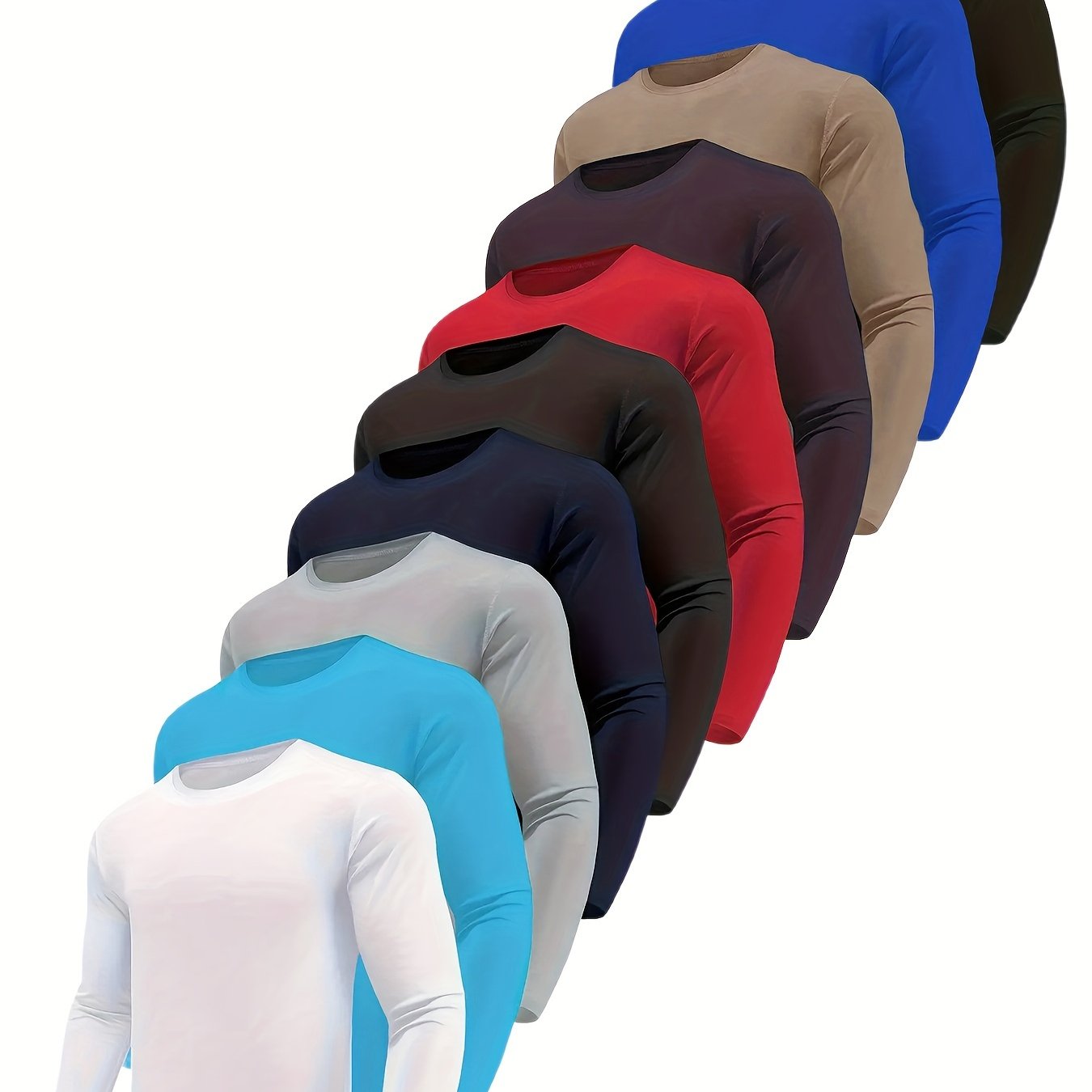 10-Pack Men's Quick-Dry Long Sleeve T-Shirts - Moisture-Wicking, Casual Workout and Leisure Tops - Hiccupzz