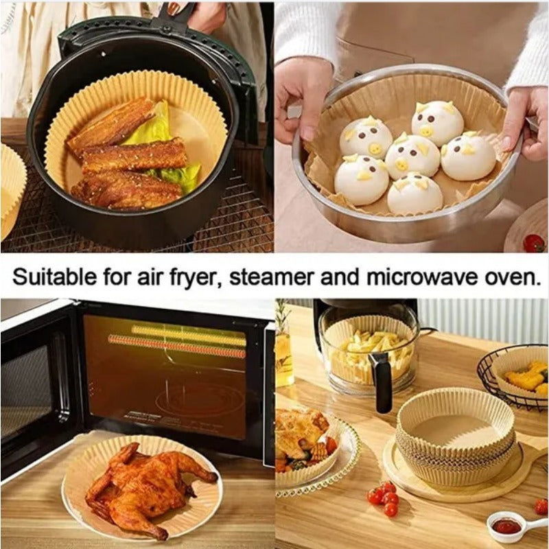 100/200 Pcs Air Fryer Disposable Liners 6.3 Inch Non-Stick Air Fryer Baking Papers Round Air Fryer Paper Liners Kitchen Accessories - Hiccupzz