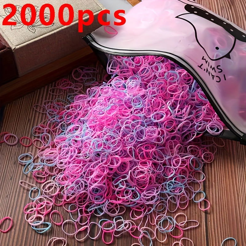 1000/2000 Pcs Candy-Colored Elastic Hair Bands Set : High-Elasticity Mini Rubber Bands with Storage Bag - Non-Electric, Suitable for Ages 14+ - Hiccupzz