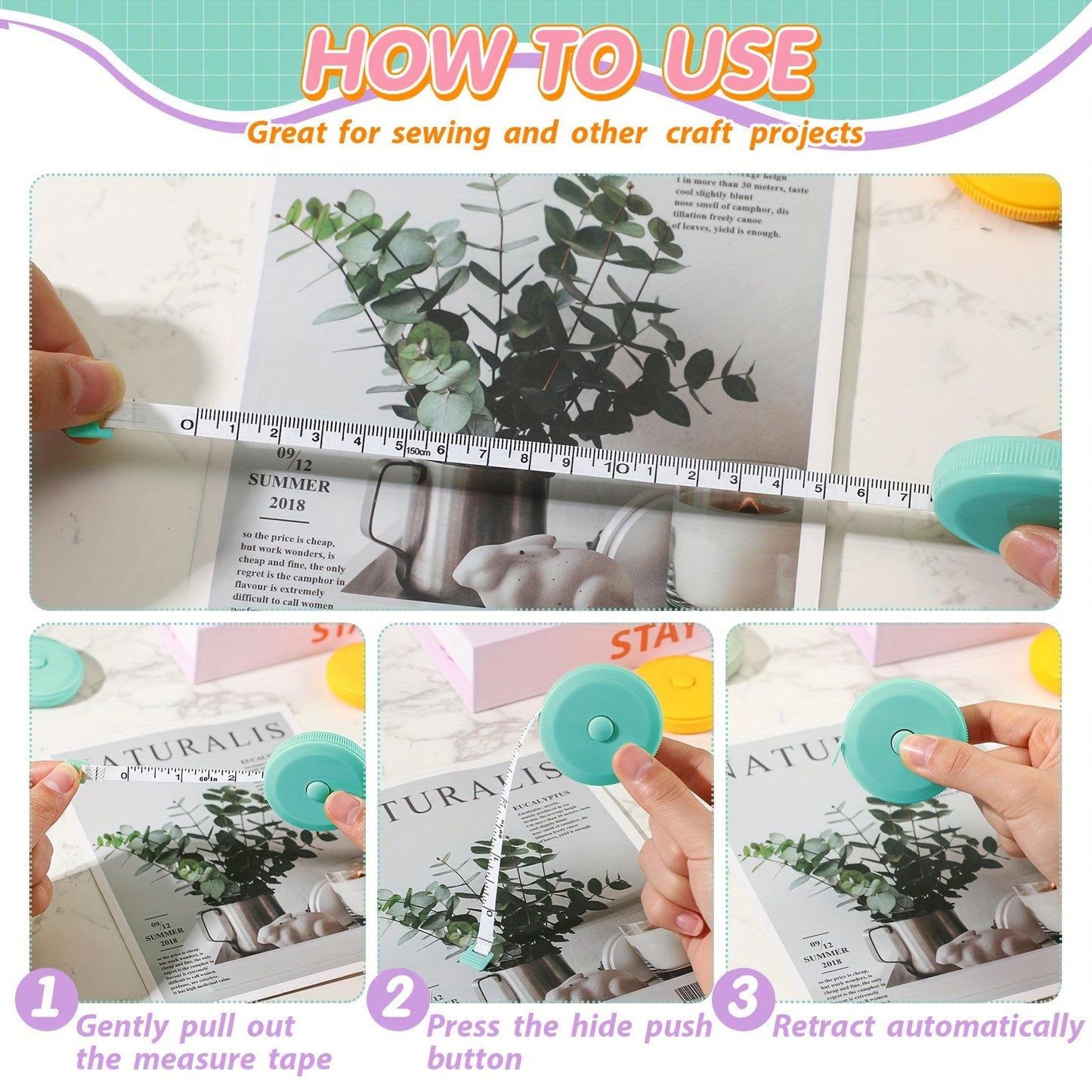 100 Pcs Multicolor Retractable Measuring Tapes – 60 Inch Soft Tape Measure for Sewing, Fabric, and Body Measurement - Hiccupzz