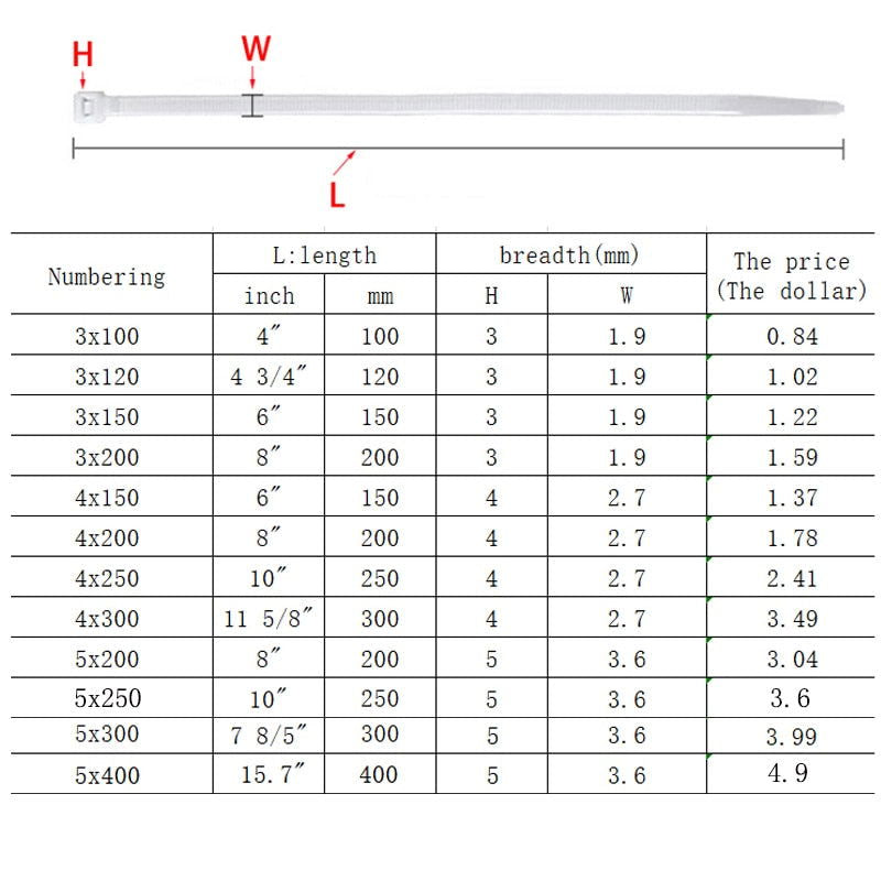 100 Pcs Self-locking plastic nylon tie - Hiccupzz