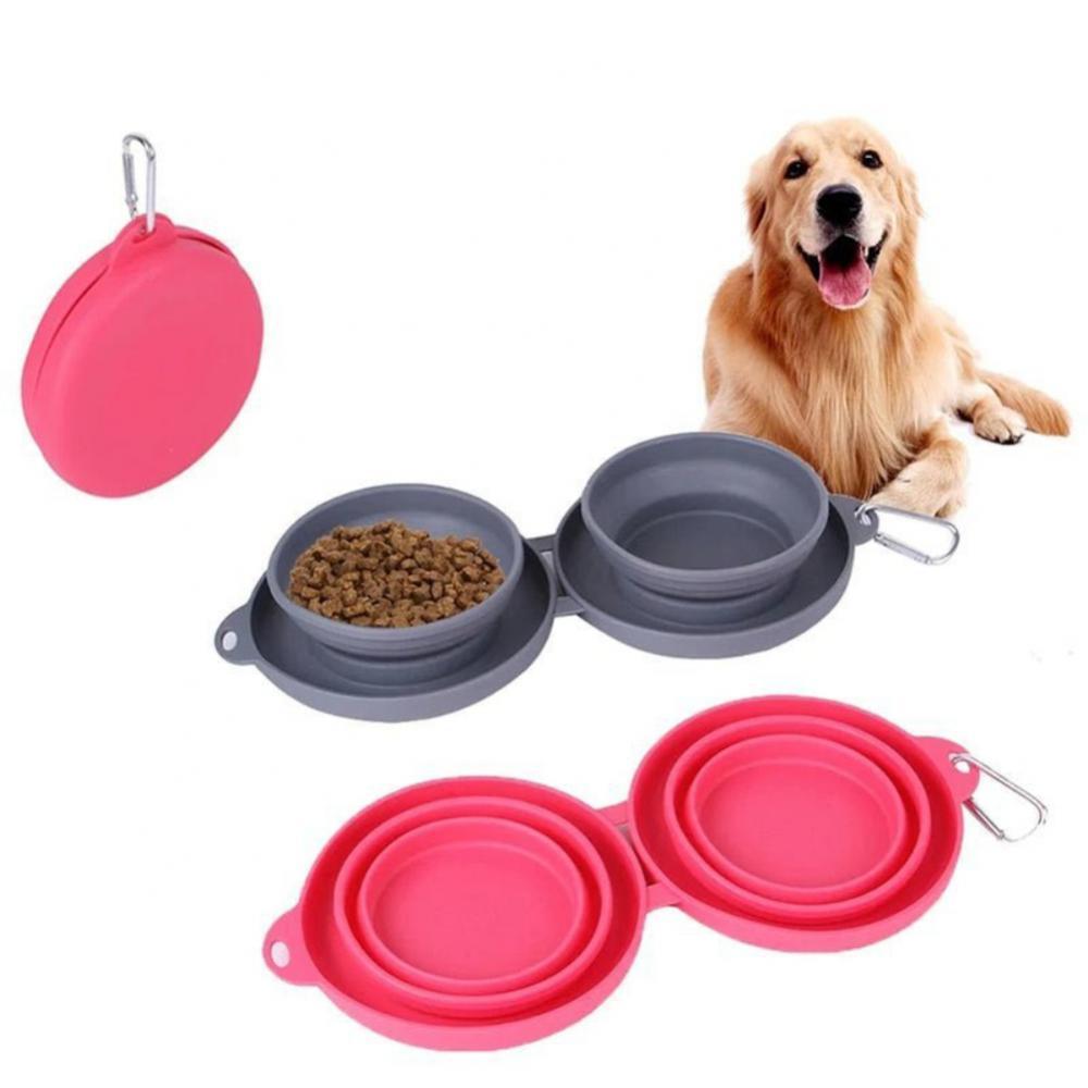 Rubber Foldable Double Bowl Pet Feeding Bowl Pets Supplies Dog Cat Bowls - Hiccupzz
