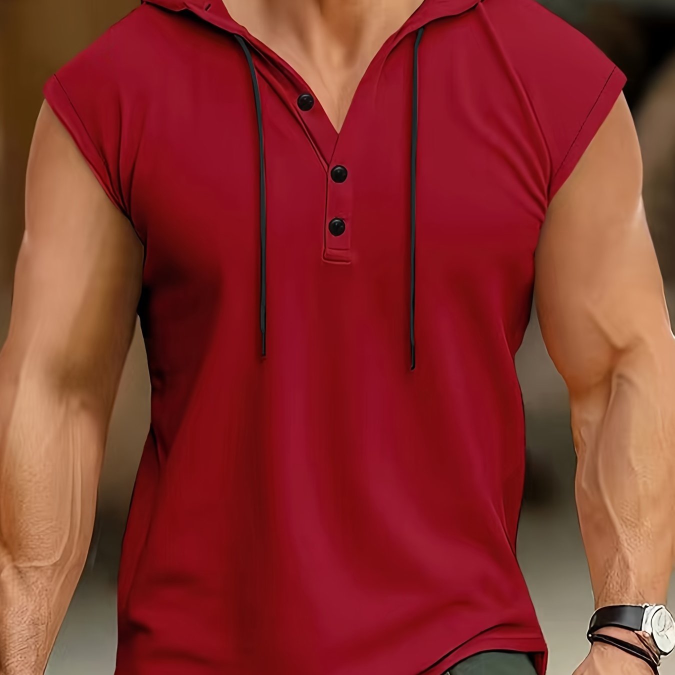 Men's Solid Color Henley Hooded Tank - Summer Fitness & Sports Wear - Hiccupzz