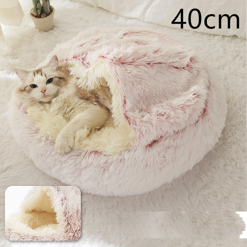 2 In 1 Dog And Cat Bed Pet Winter Bed Round Plush Warm Bed House Soft Long Plush Pets Bed Pet Products - Hiccupzz