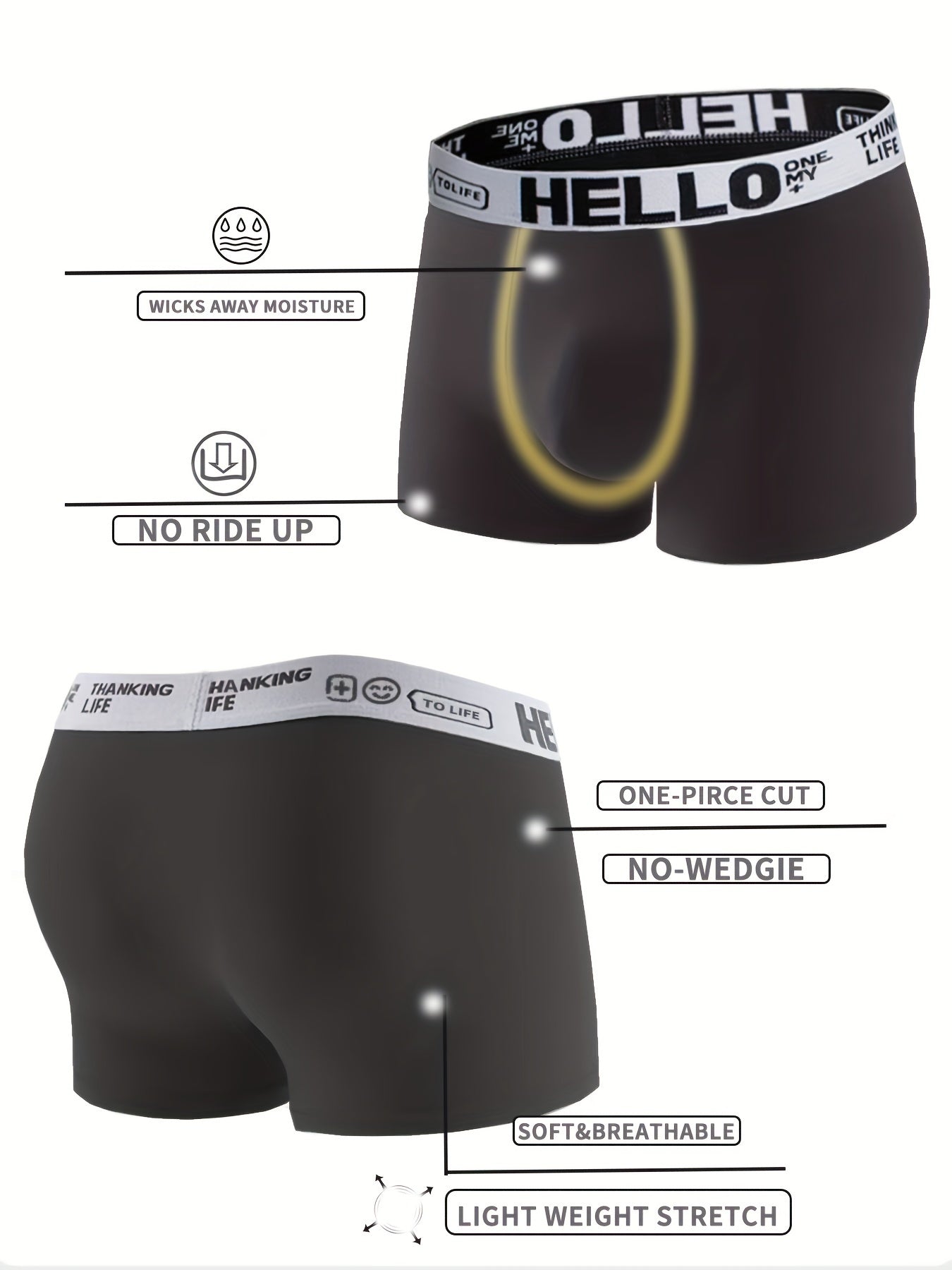 10 Pcs Men's Solid Color Underwear, Casual Elastic Boxer Briefs Shorts, Breathable Comfy Stretchy Boxer Trunks, Sports Shorts - Hiccupzz