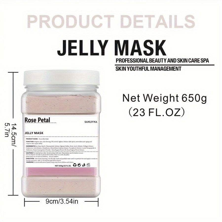 Rose Petal Jelly Facial Mask Powder - Hyaluronic Acid, Collagen, Alcohol-Free, Unscented Cleansing Gel Mask for All Skin Types - Peel Off Moisturizing Skincare for Men & Women, 23 Fl oz Jar (Unisex-Adult) - Hiccupzz