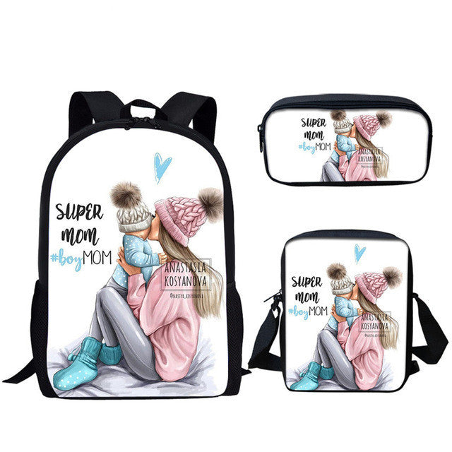 Three-piece printed student backpack diagonal bag - Hiccupzz