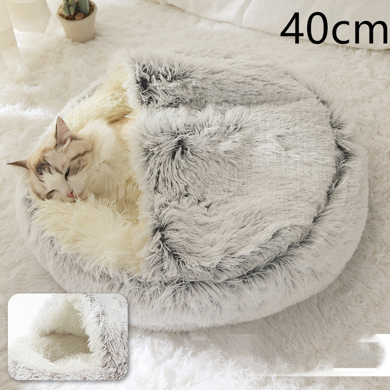 2 In 1 Dog And Cat Bed Pet Winter Bed Round Plush Warm Bed House Soft Long Plush Pets Bed Pet Products - Hiccupzz