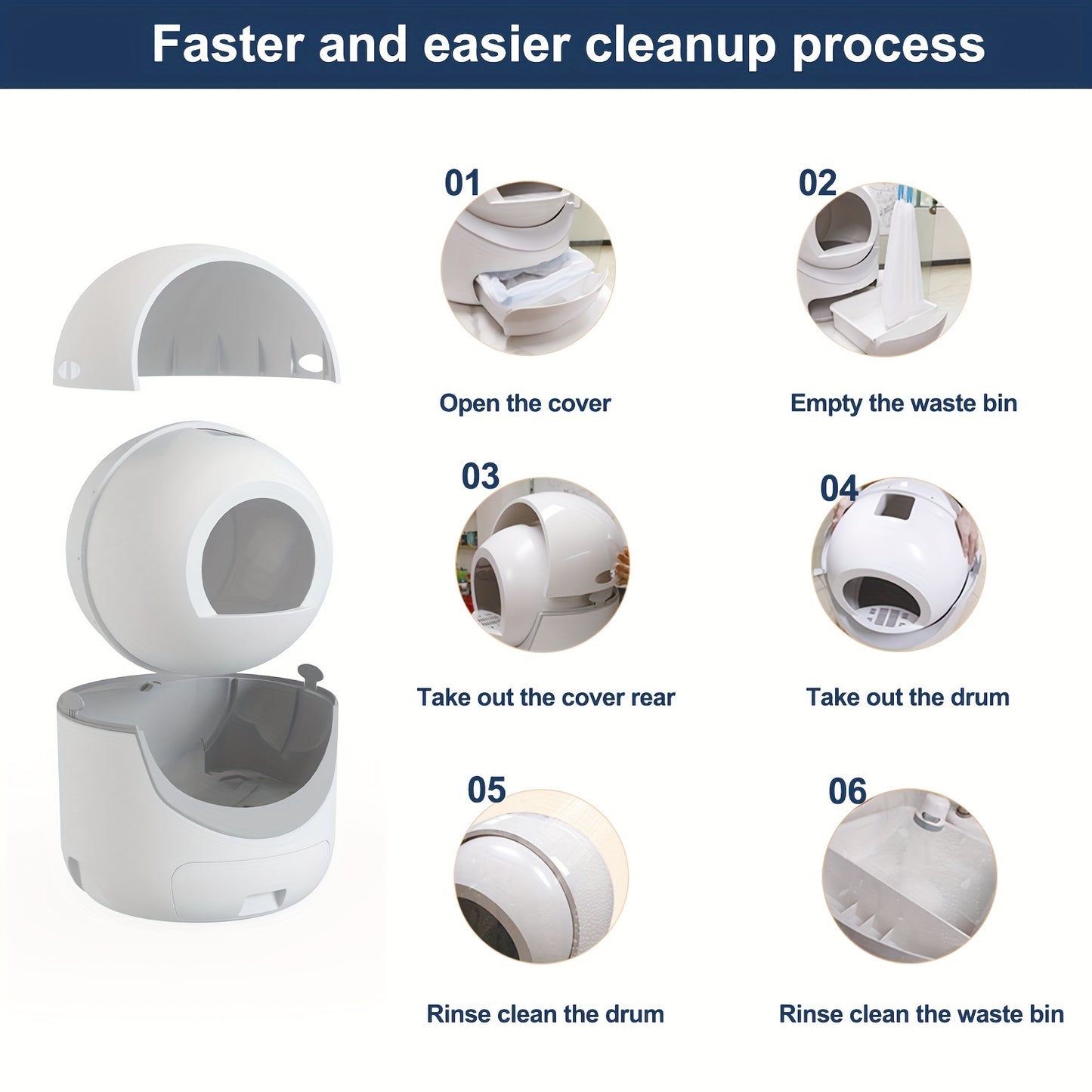 Self-Cleaning Cat Litter Box with Mat & Liners, 70L Capacity, APP-Controlled, Ideal for Multiple Cats - White - Hiccupzz