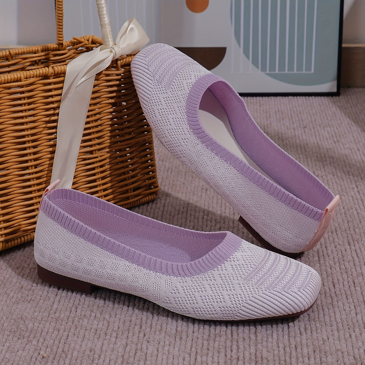 Women's Breathable Square Toe Slip-On Flats, Lightweight & Comfortable Casual Shoes - Hiccupzz
