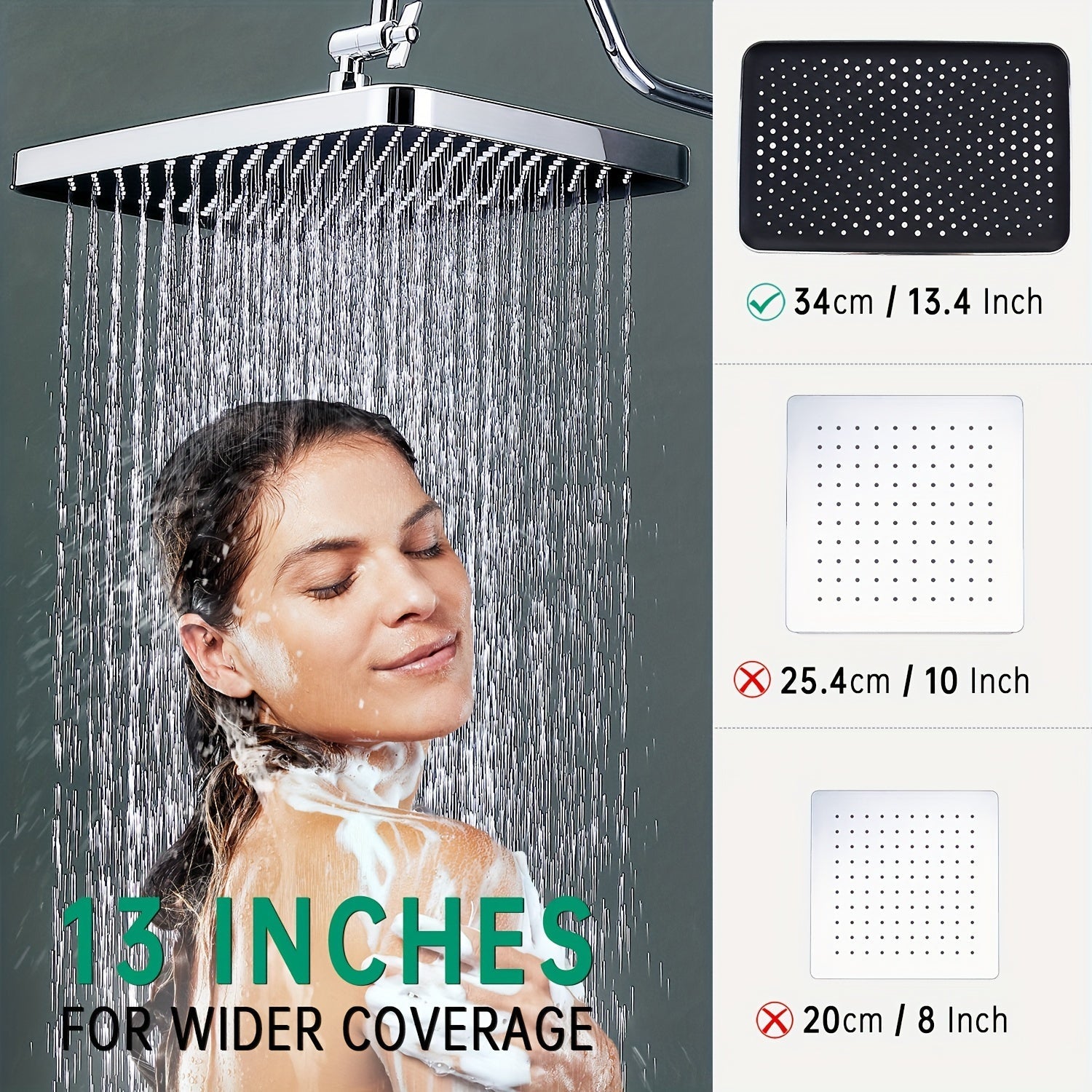 13-Inch Shower Heads with Multi-Function Handheld Sprayer Combo, 3-Way Metal Extended Diverter with Holder and Metal Adjustable Curved Shower Extension Arm - Hiccupzz