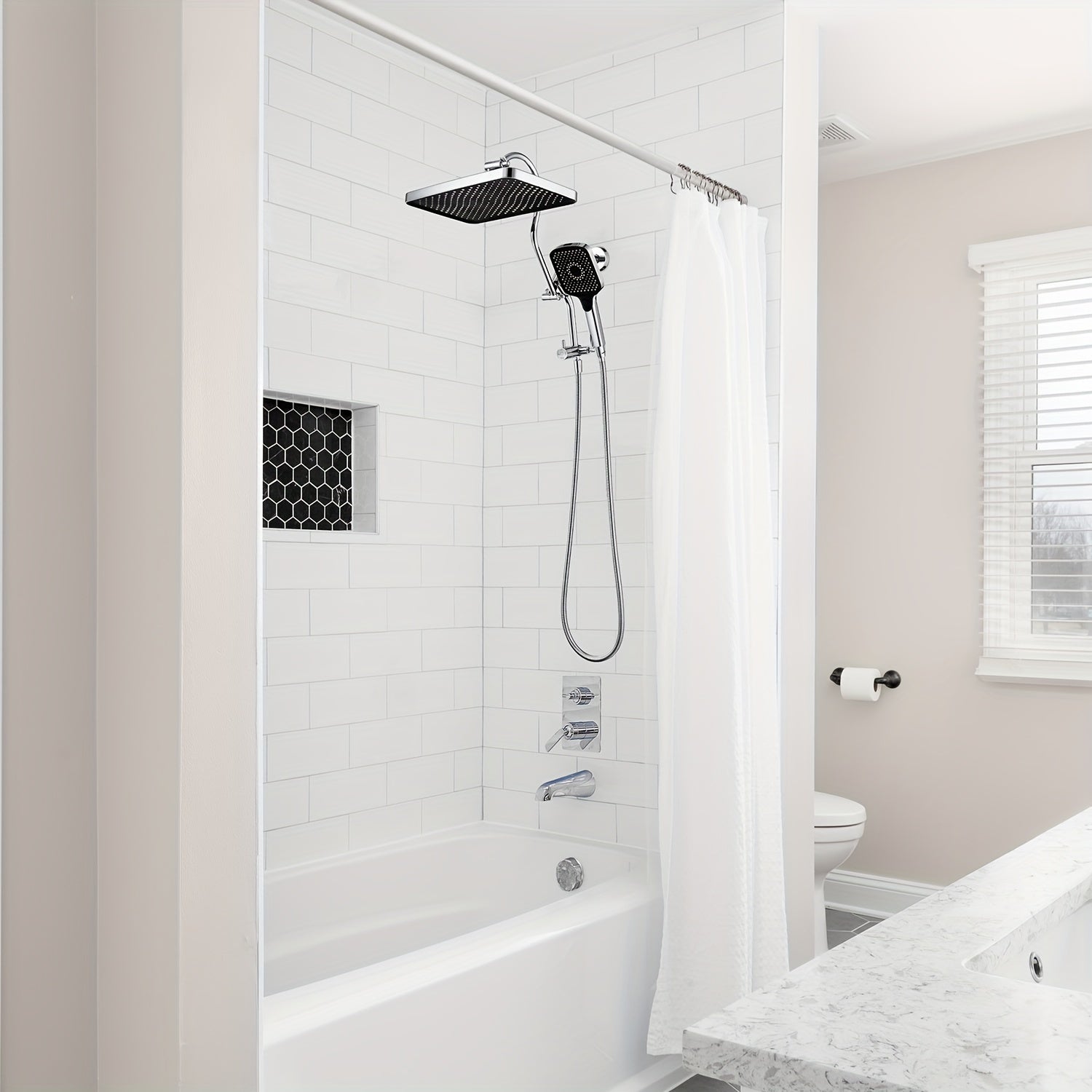 13-Inch Shower Heads with Multi-Function Handheld Sprayer Combo, 3-Way Metal Extended Diverter with Holder and Metal Adjustable Curved Shower Extension Arm - Hiccupzz
