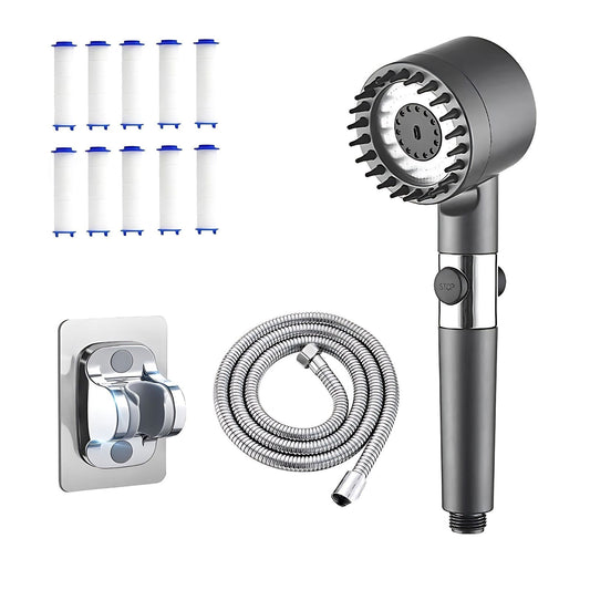 13-piece pressurized shower head, three-speed adjustable bathroom shower massage, one-touch water-stop shower head filter, stainless steel panel - Hiccupzz