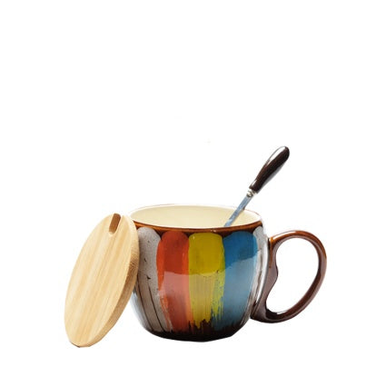 Creative ceramic cup with lid spoon for breakfast - Hiccupzz