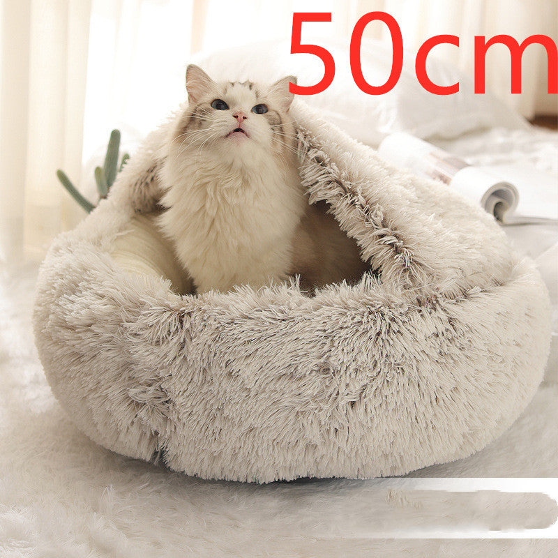 2 In 1 Dog And Cat Bed Pet Winter Bed Round Plush Warm Bed House Soft Long Plush Pets Bed Pet Products - Hiccupzz