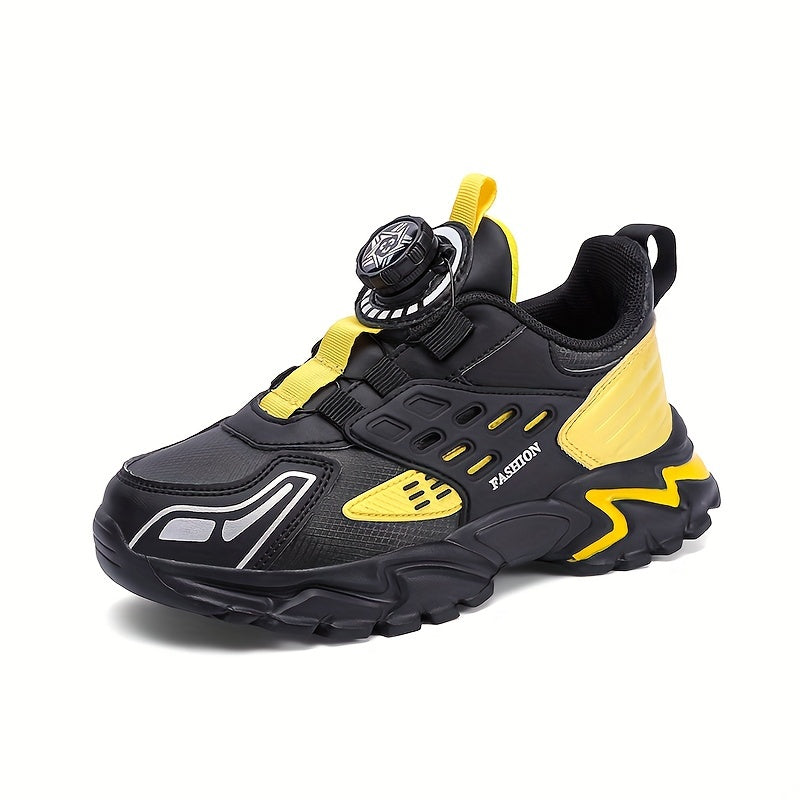Boys' Casual Low-Top Running Shoes with Rotating Button, Comfy Non-Slip Sneakers for Outdoor Activities. - Hiccupzz