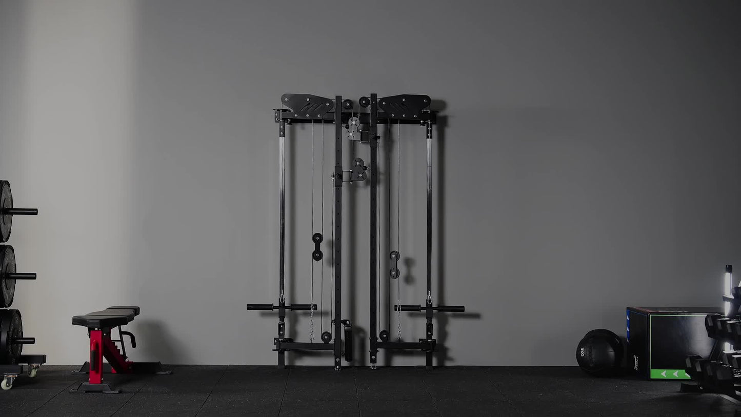 Wall Mounted Folding Squat Rack with Cable Crossover & LAT Pull Down, 5 Adjustable Modes, Space-Saving Home Gym Trainer - Hiccupzz