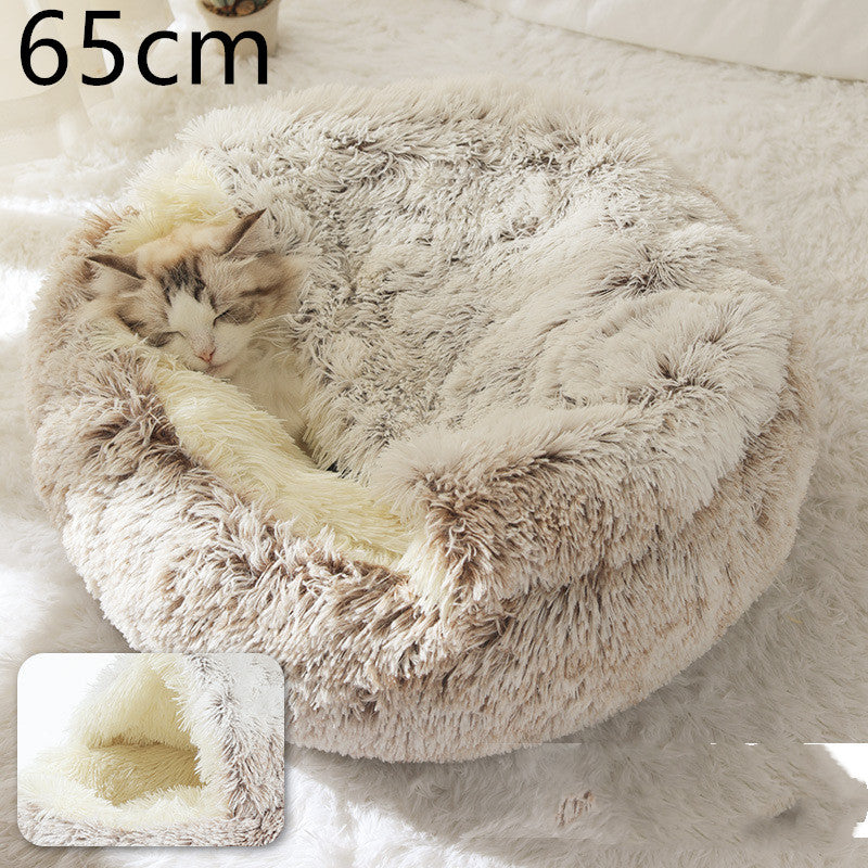 2 In 1 Dog And Cat Bed Pet Winter Bed Round Plush Warm Bed House Soft Long Plush Pets Bed Pet Products - Hiccupzz