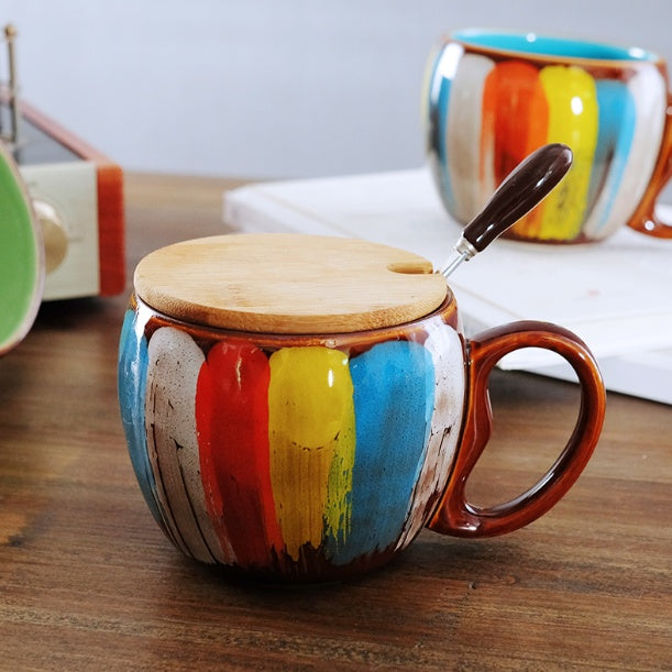 Creative ceramic cup with lid spoon for breakfast - Hiccupzz