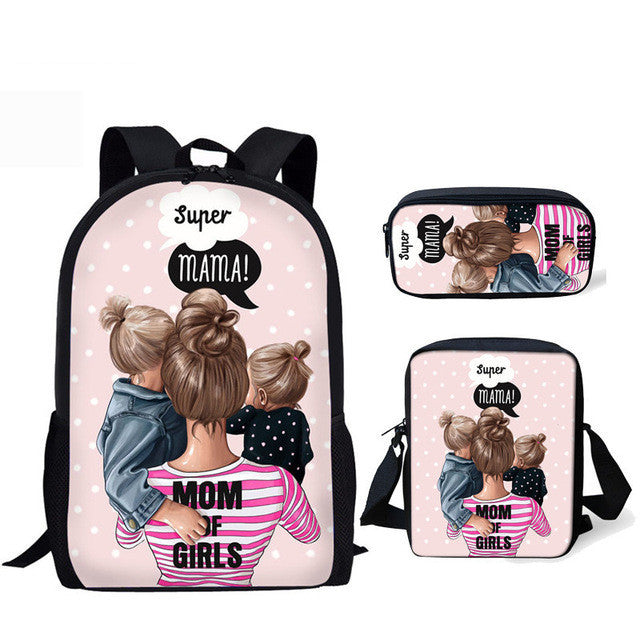 Three-piece printed student backpack diagonal bag - Hiccupzz