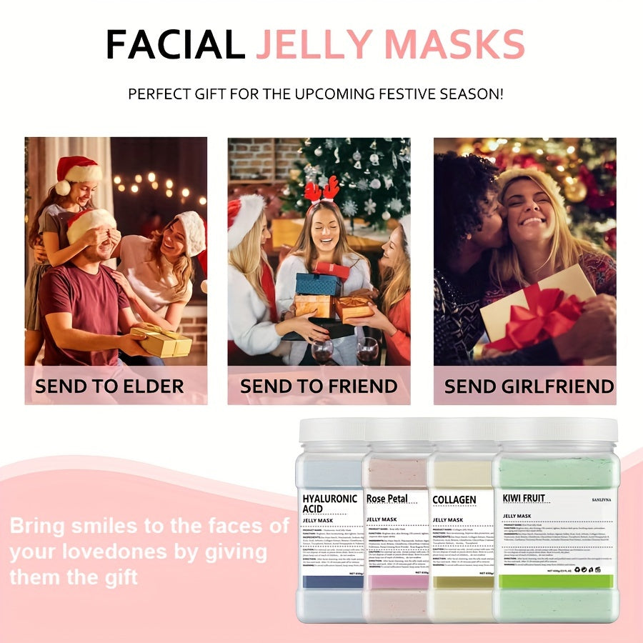 Rose Petal Jelly Facial Mask Powder - Hyaluronic Acid, Collagen, Alcohol-Free, Unscented Cleansing Gel Mask for All Skin Types - Peel Off Moisturizing Skincare for Men & Women, 23 Fl oz Jar (Unisex-Adult) - Hiccupzz