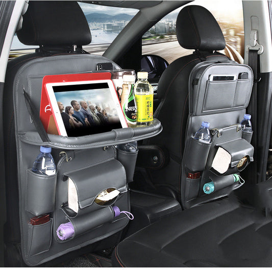 Luxury PU Leather Car Backseat Organizer with Foldable Table – Multi-Functional Car Seat Storage.