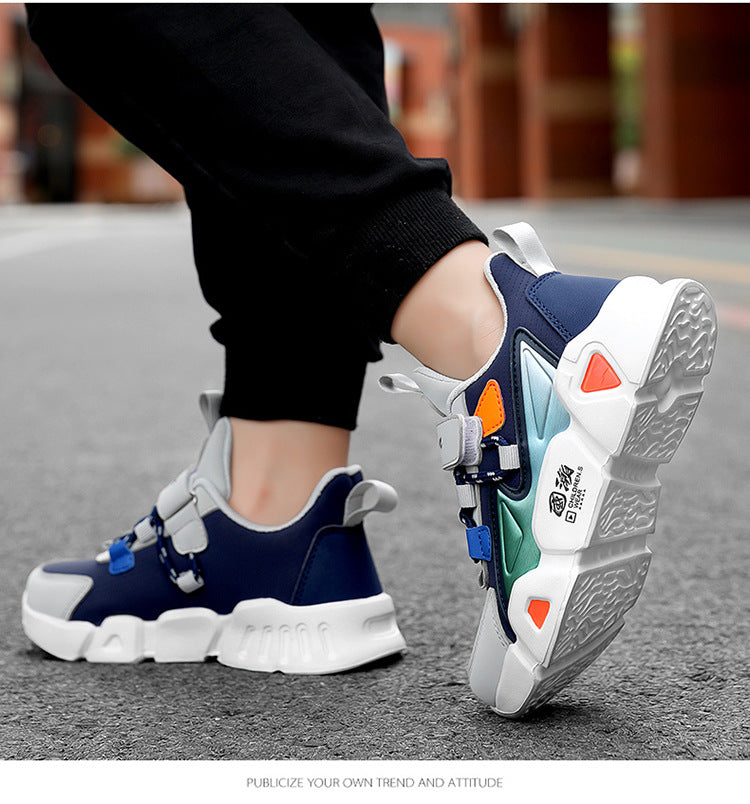 Blue Boys' Single Shoes, Casual Children's Leather, Boys' Students, Big Kids' Soft-soled Sneakers - Hiccupzz