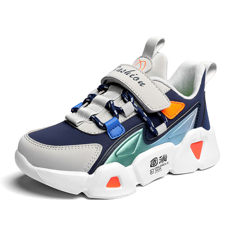 Blue Boys' Single Shoes, Casual Children's Leather, Boys' Students, Big Kids' Soft-soled Sneakers - Hiccupzz