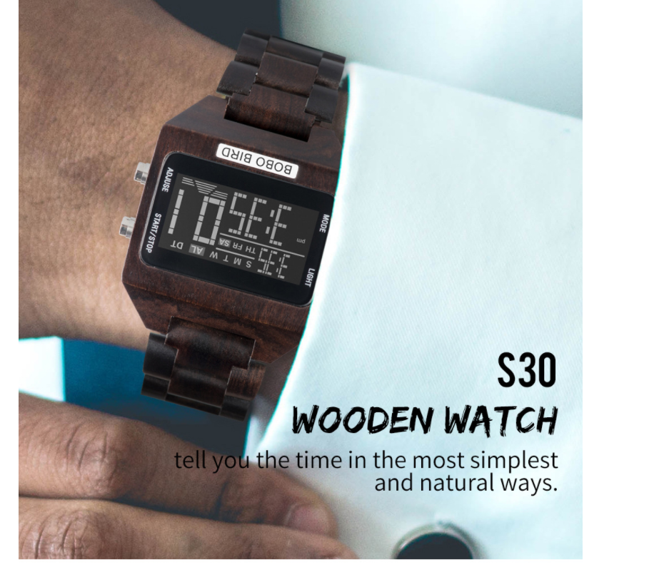 Bobbird Watch Men'S 4-Color Led Alarm Clock Electronic Clock Date Week Display Re Record - Hiccupzz