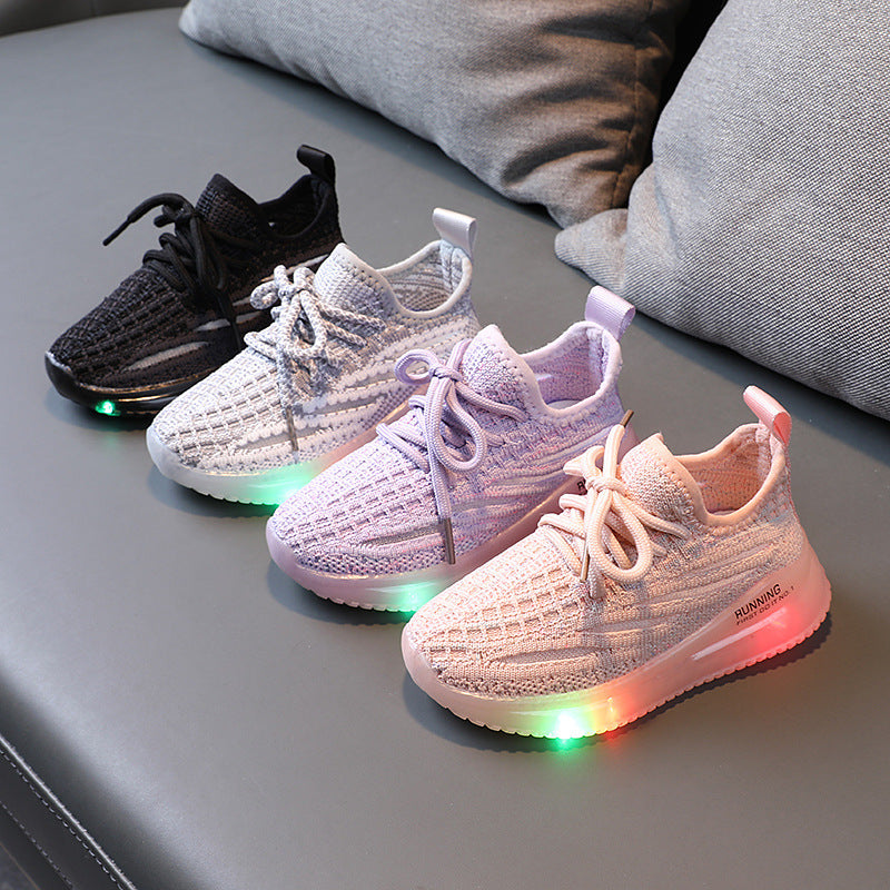 For Boys, Breathable Knit Light-Up Sneakers - Hiccupzz